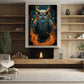 Majestic Gaze Flames of Wisdom, Owl Canvas Painting, Mystical Wall Art Decor, Poster Gift For Owl Lovers