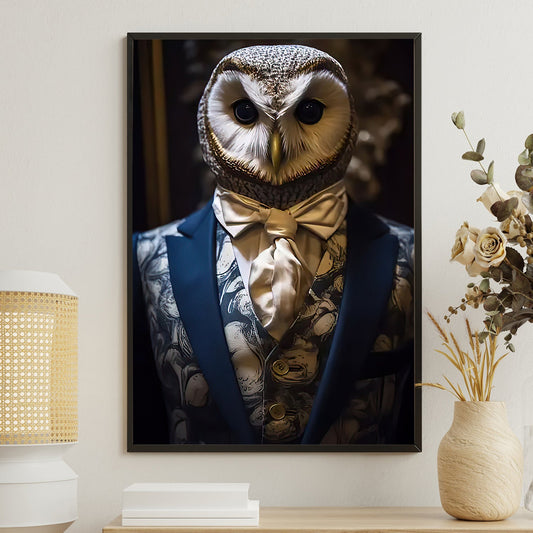 Nocturnal Gentleman The Owl's Debonair, Victorian Owl Canvas Painting, Mystical Wall Art Decor, Poster Gift For Owl Lovers