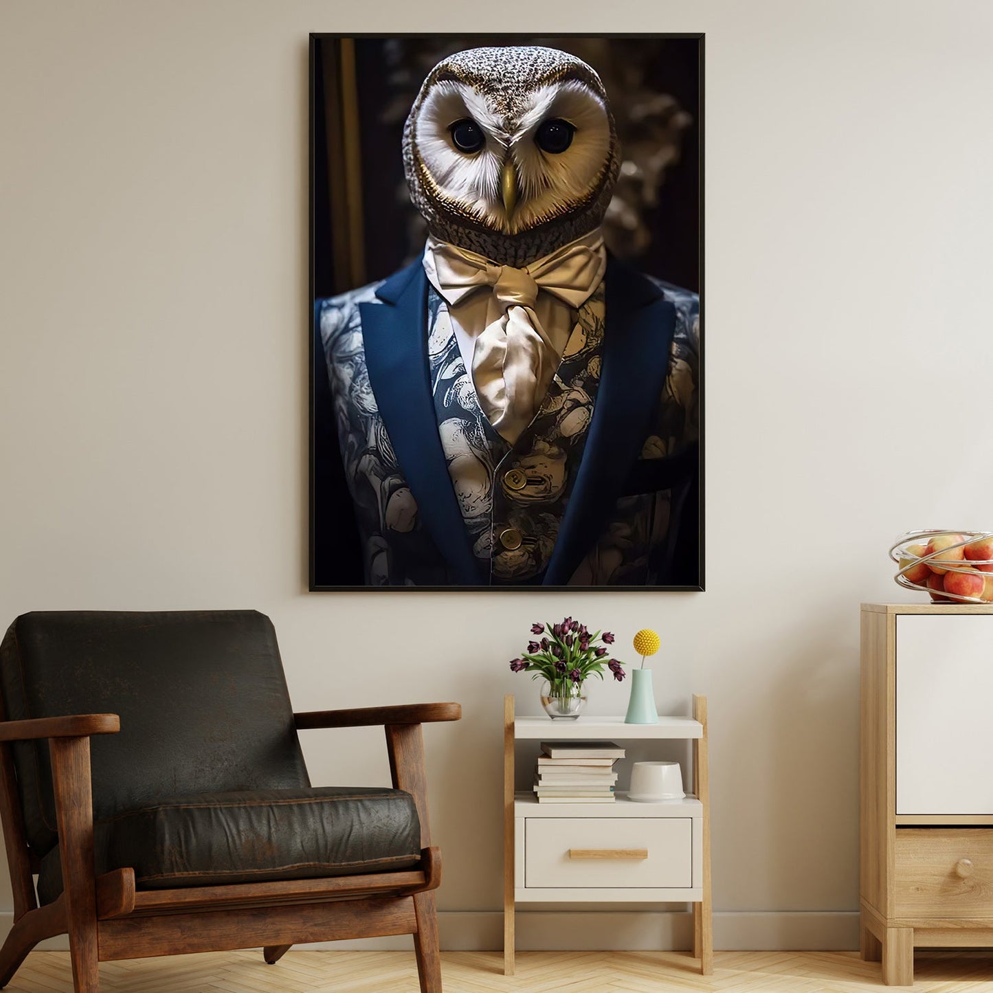 Nocturnal Gentleman The Owl's Debonair, Victorian Owl Canvas Painting, Mystical Wall Art Decor, Poster Gift For Owl Lovers