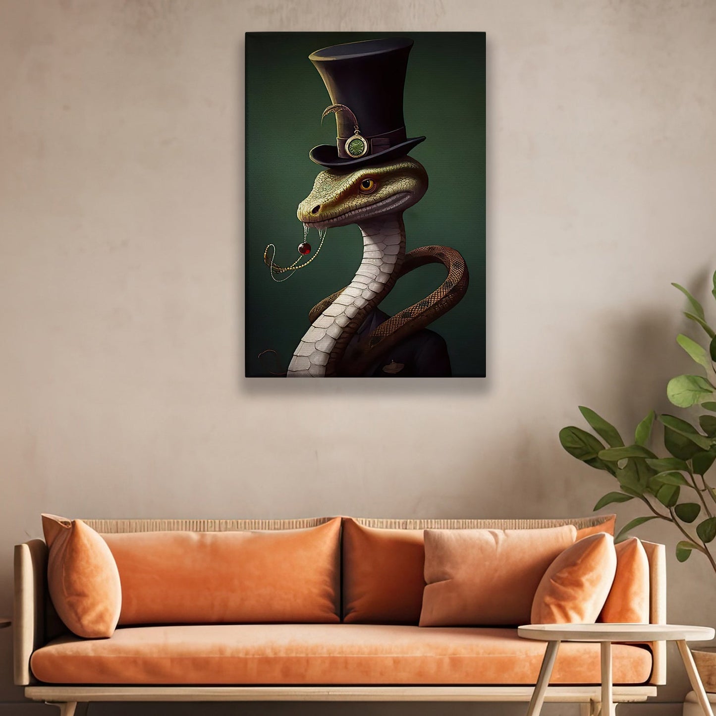 Serpentine Sophistication The Dapper Reptile, Victorian Snake Canvas Painting, Victorian Animal Wall Art Decor, Poster Gift For Snake Lovers