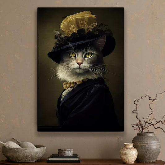 The Cat's Victorian Charm, Victorian Cat Canvas Painting, Victorian Animal Wall Art Decor, Poster Gift For Cat Lovers