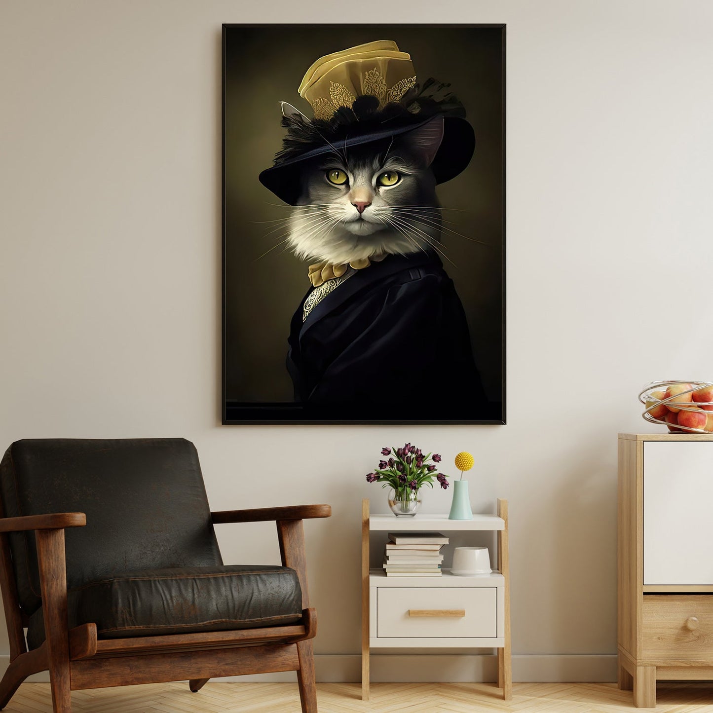 The Cat's Victorian Charm, Victorian Cat Canvas Painting, Victorian Animal Wall Art Decor, Poster Gift For Cat Lovers