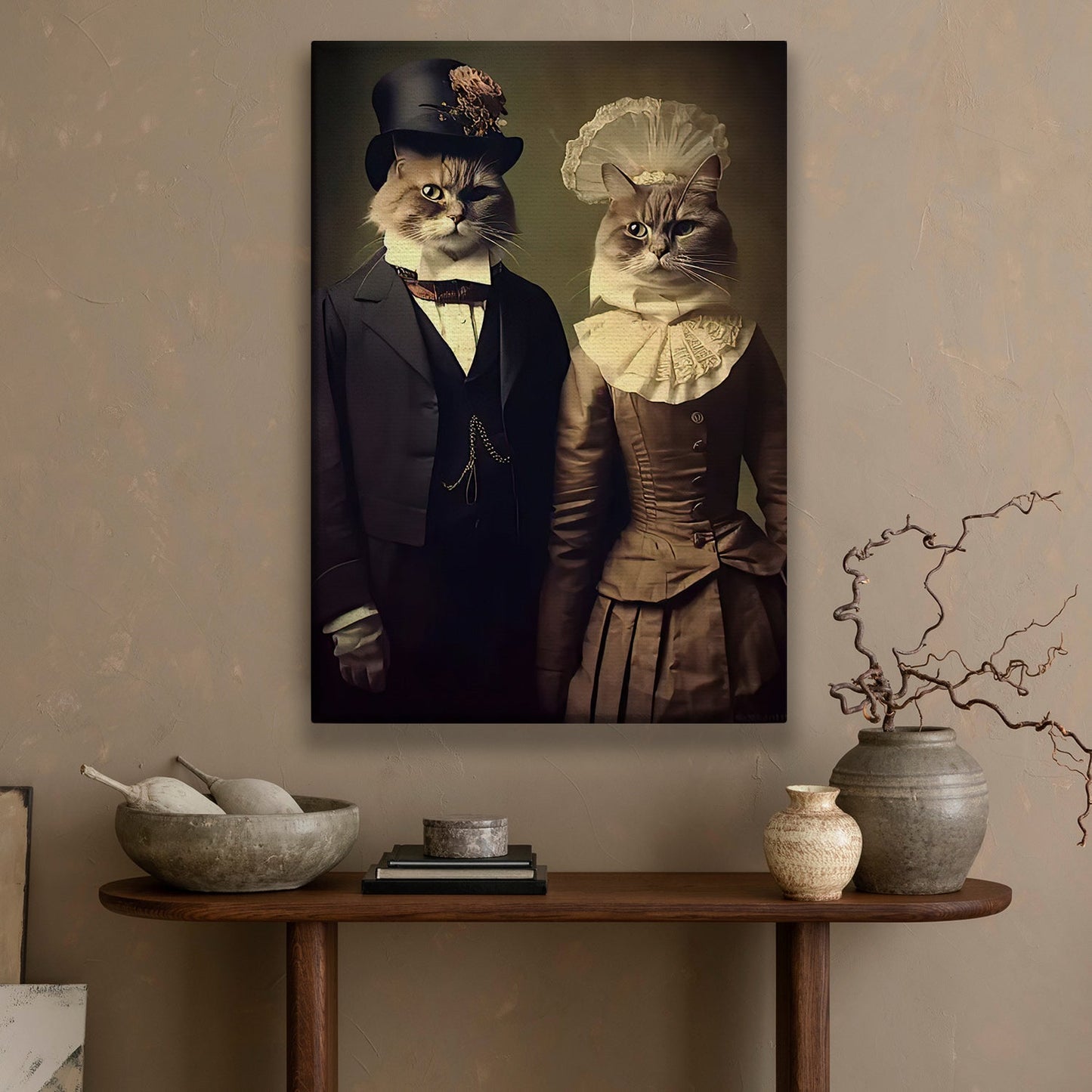 Victorian Feline Elegance The Cat, Cat Canvas Painting, Mystical Wall Art Decor, Poster Gift For Owl Lovers