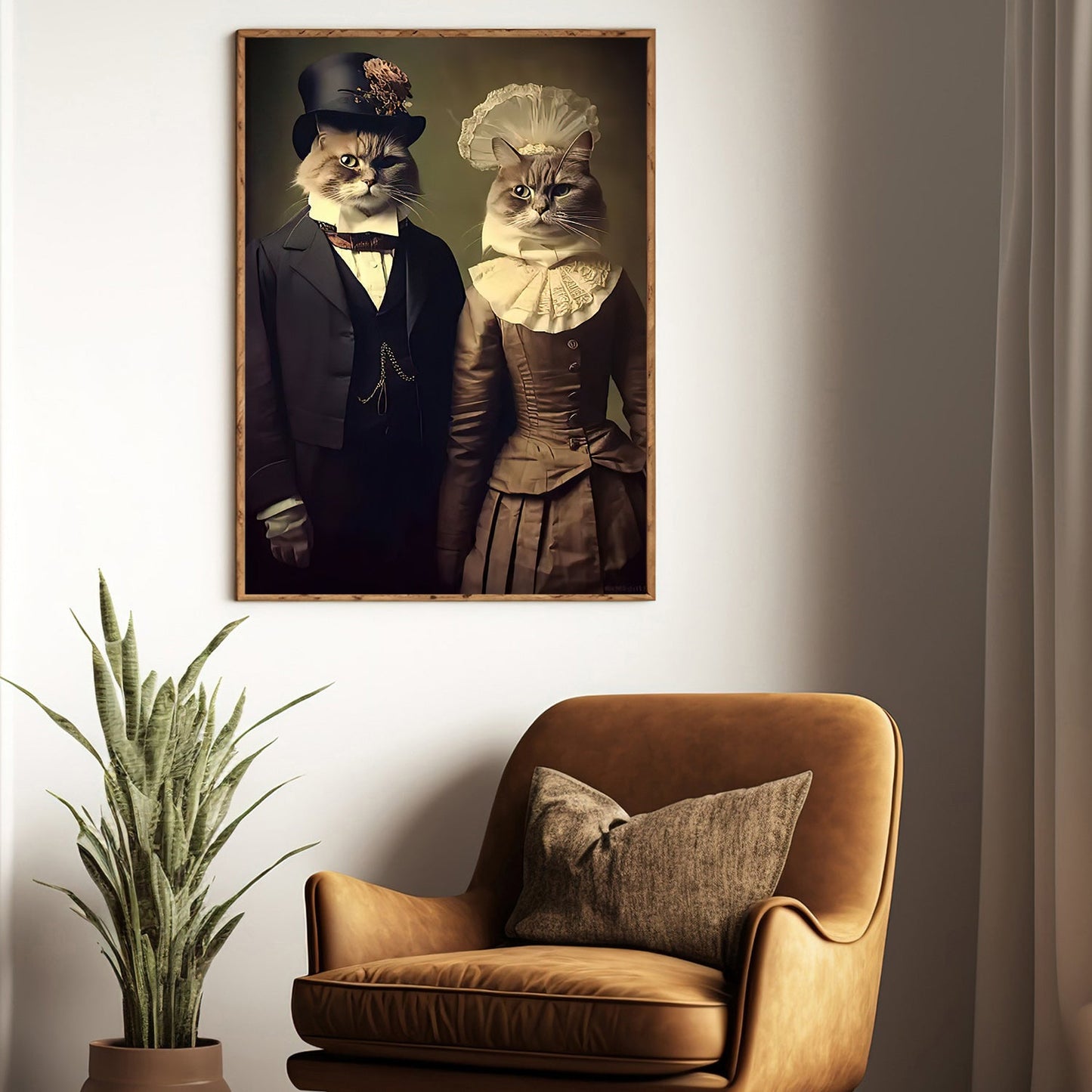 Victorian Feline Elegance The Cat, Cat Canvas Painting, Mystical Wall Art Decor, Poster Gift For Owl Lovers