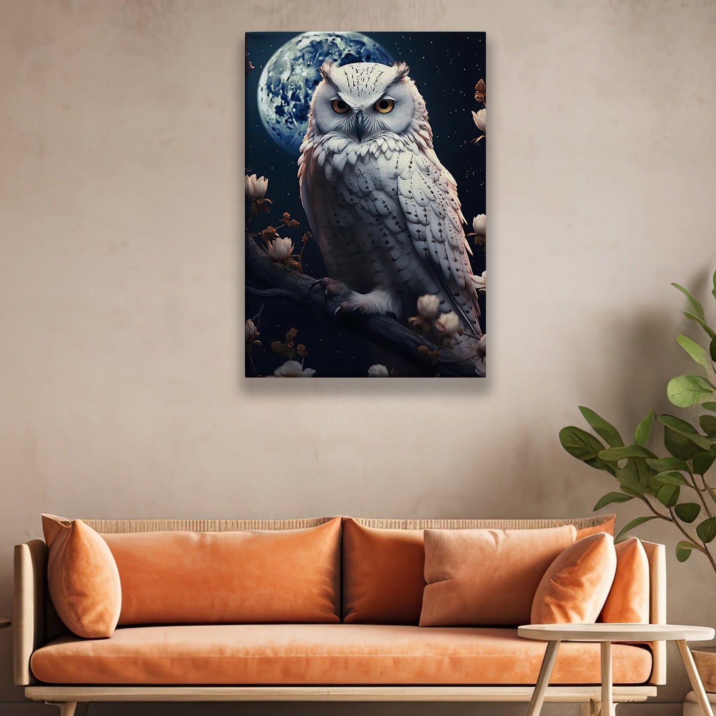 Lunar Majest The Watchful Owl, Owl Canvas Painting, Mystical Wall Art Decor, Poster Gift For Owl Lovers