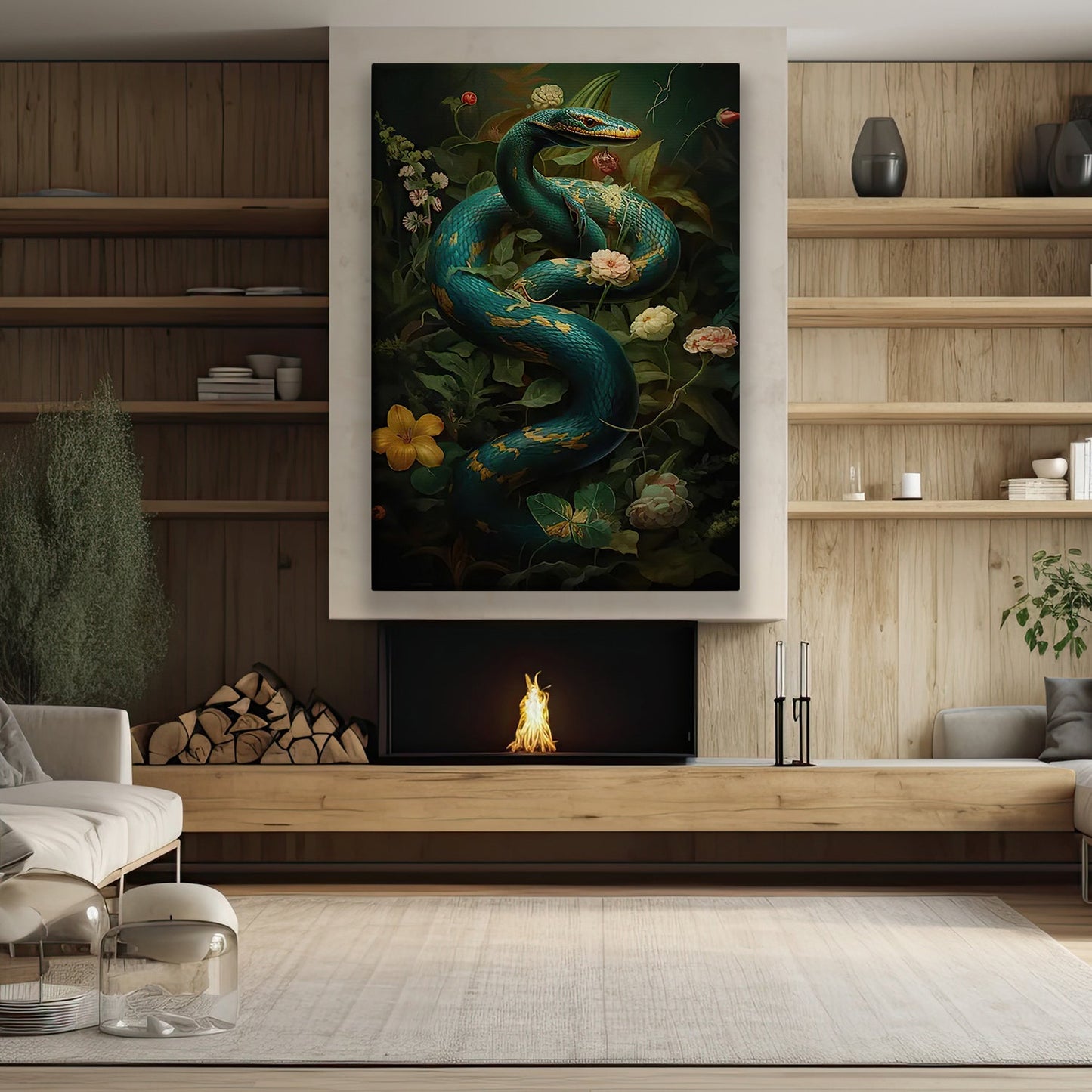 The Serpent's Enchantment, Snake Canvas Painting, Mystical Wall Art Decor, Poster Gift For Snake Lovers