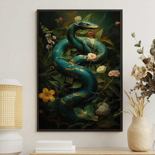 The Serpent's Enchantment, Snake Canvas Painting, Mystical Wall Art Decor, Poster Gift For Snake Lovers