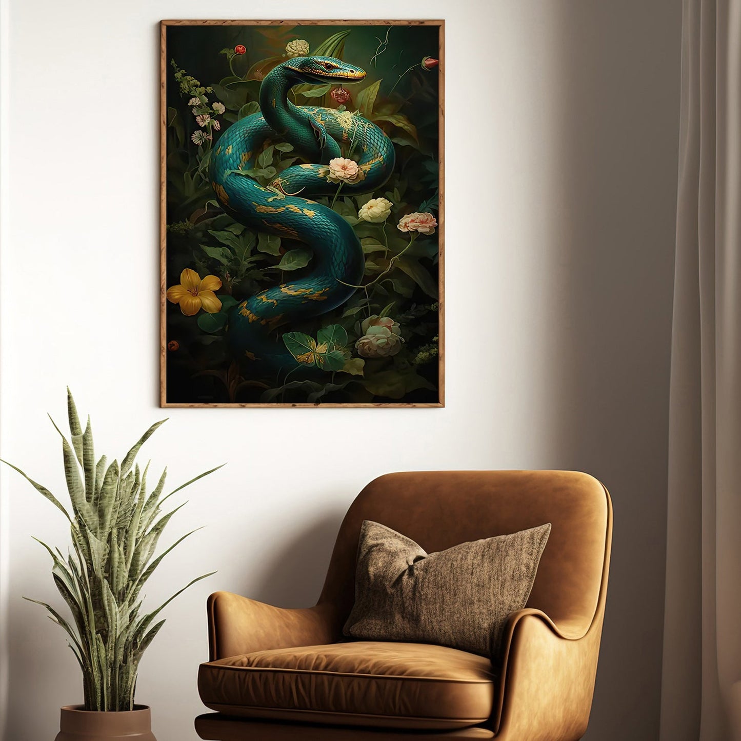 The Serpent's Enchantment, Snake Canvas Painting, Mystical Wall Art Decor, Poster Gift For Snake Lovers