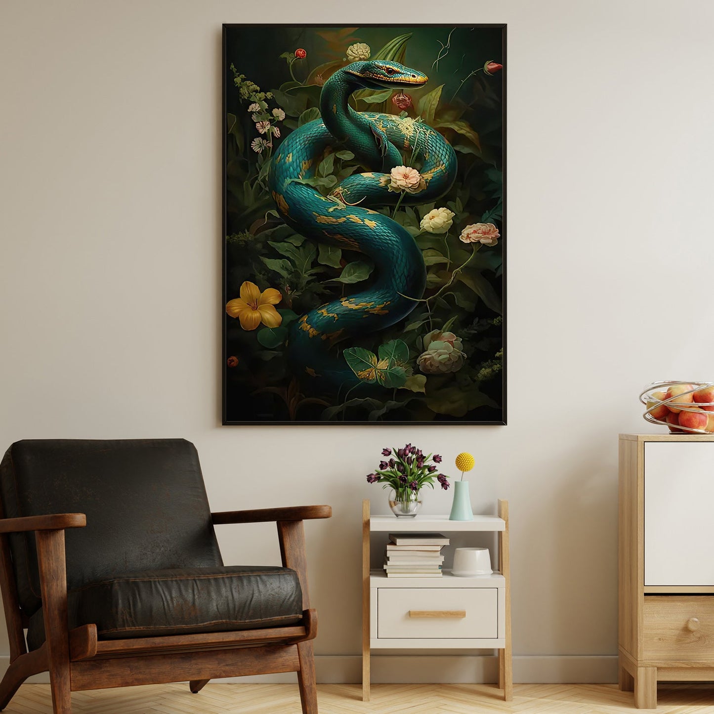 The Serpent's Enchantment, Snake Canvas Painting, Mystical Wall Art Decor, Poster Gift For Snake Lovers