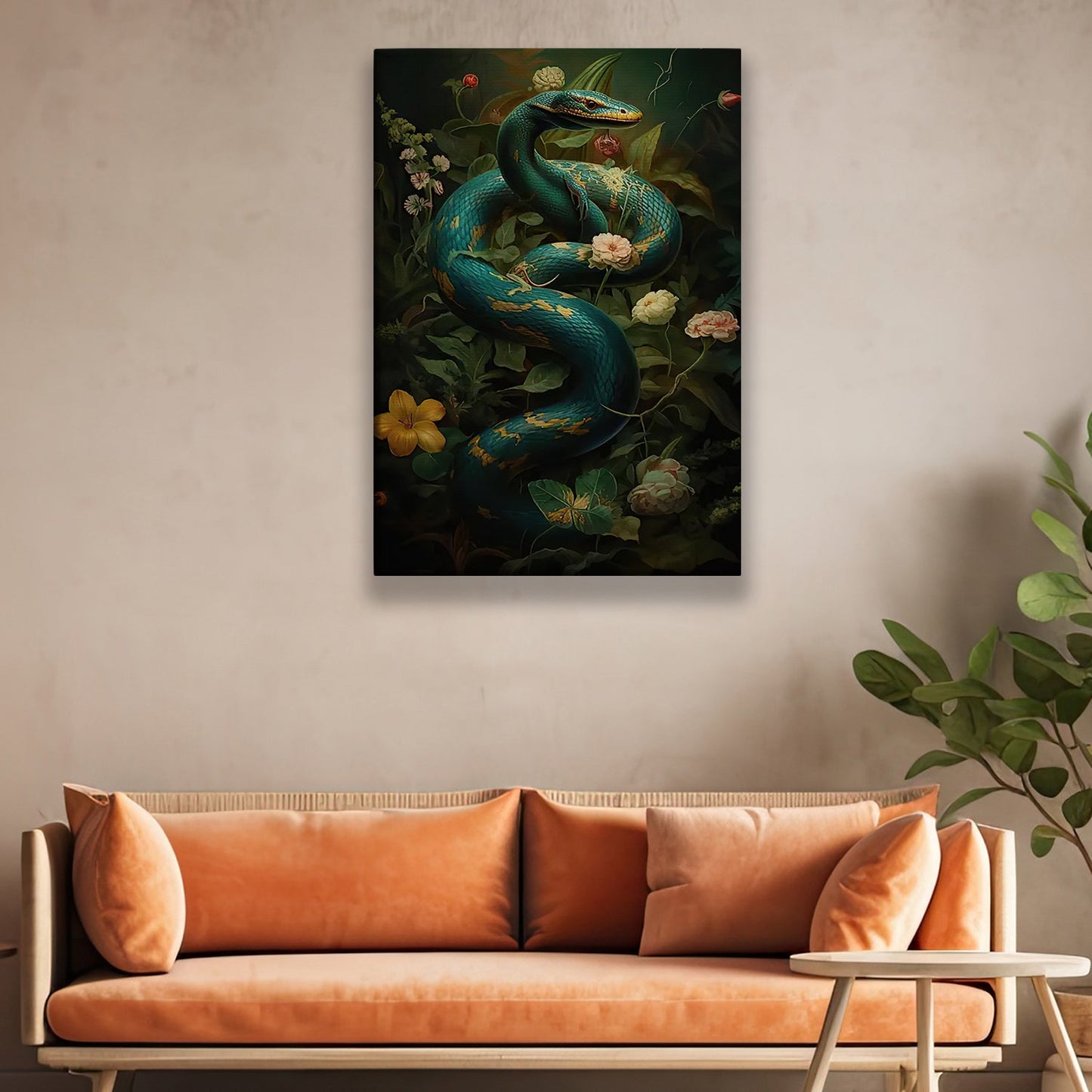 The Serpent's Enchantment, Snake Canvas Painting, Mystical Wall Art Decor, Poster Gift For Snake Lovers