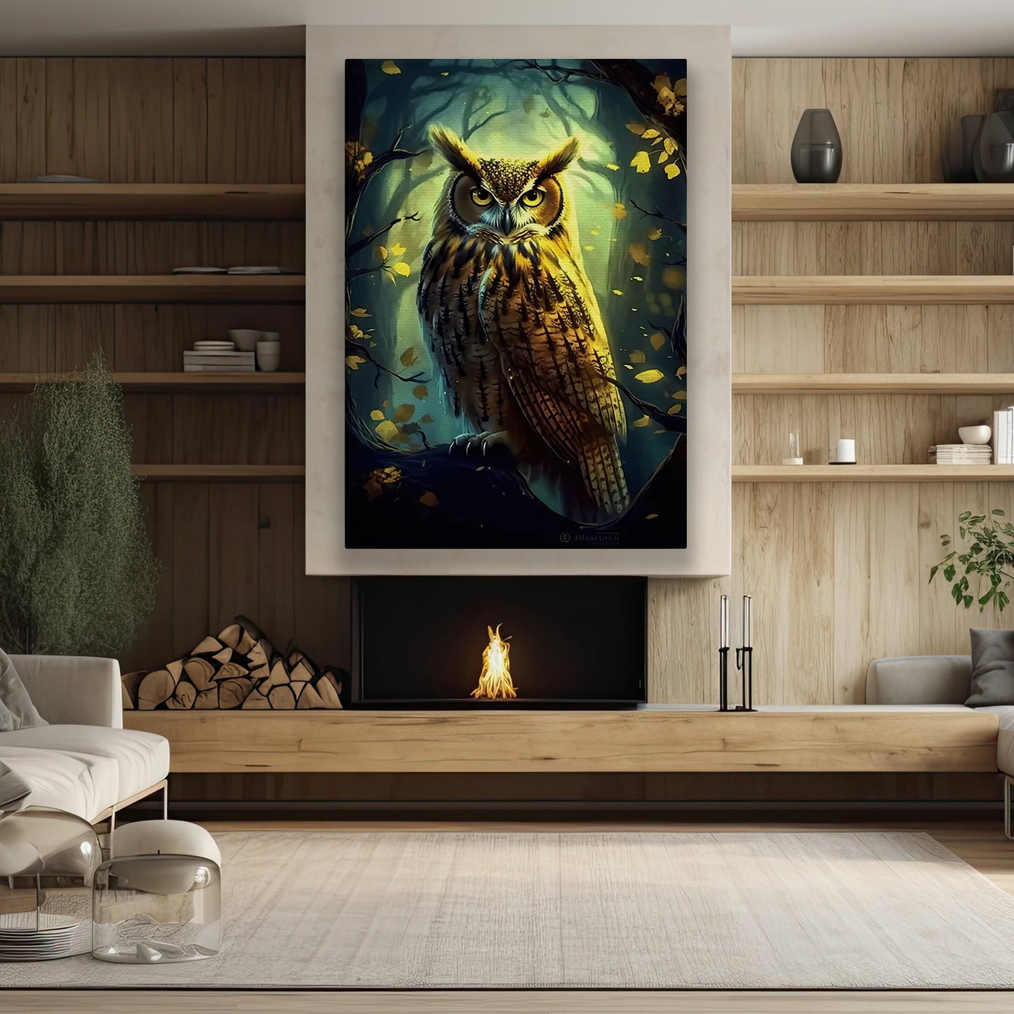 The Owl's Mystique, Owl Canvas Painting, Mystical Wall Art Decor, Poster Gift For Owl Lovers