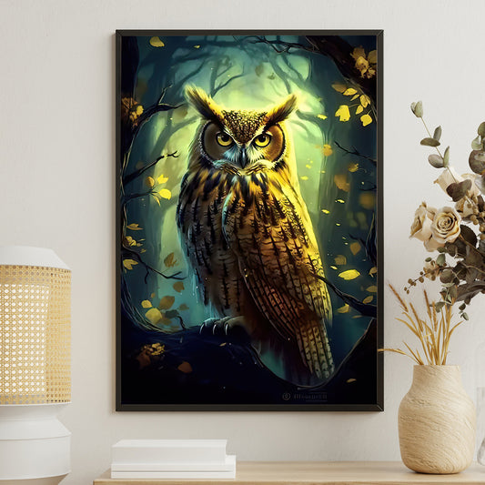The Owl's Mystique, Owl Canvas Painting, Mystical Wall Art Decor, Poster Gift For Owl Lovers