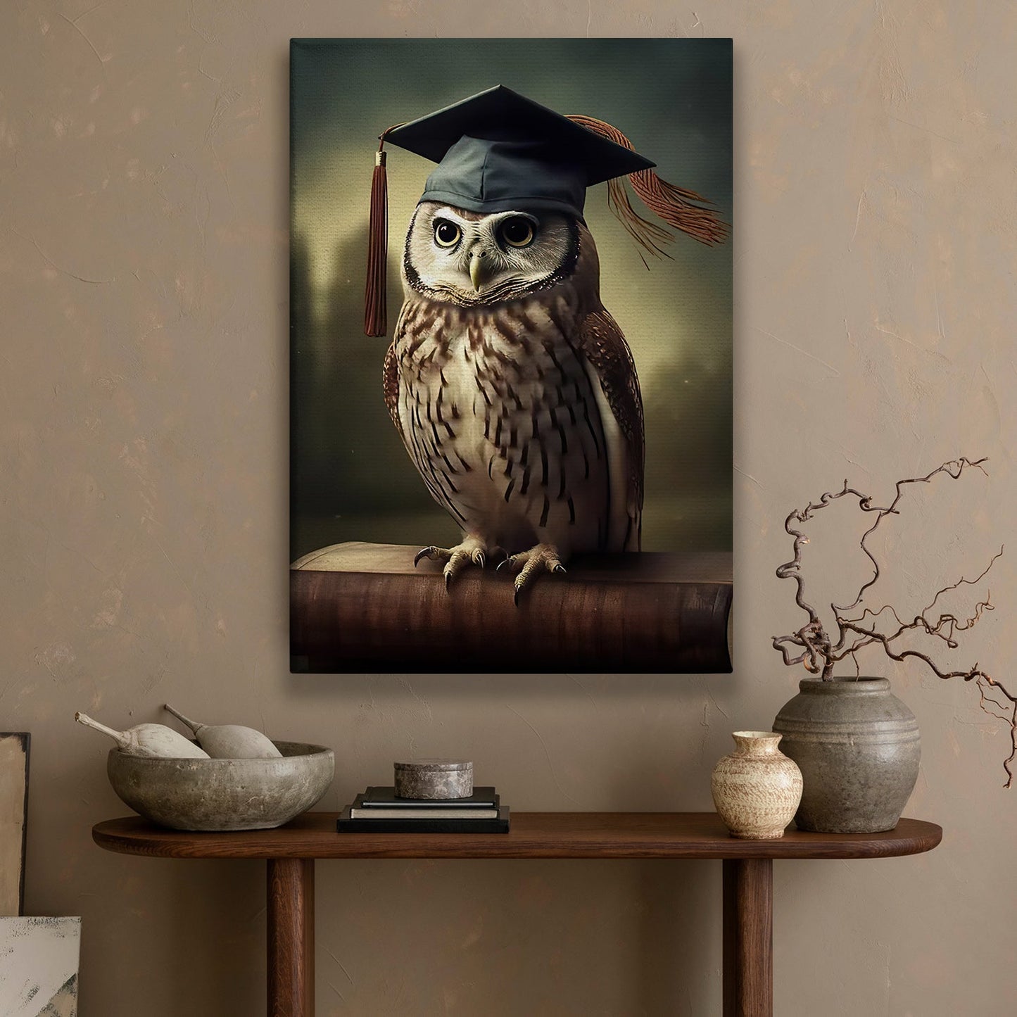 The Wise Graduate Owl, Victorian Owl Canvas Painting, Mystical Wall Art Decor, Poster Gift For Owl Lovers