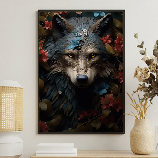 Guardian Of The Grove, Wolf Canvas Painting, Mystical Wall Art Decor, Poster Gift For Wolf Lovers