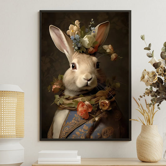 Bucolic Elegance, Victorian Rabbit Canvas Painting, Mystical Wall Art Decor, Poster Gift For Rabbit Lovers