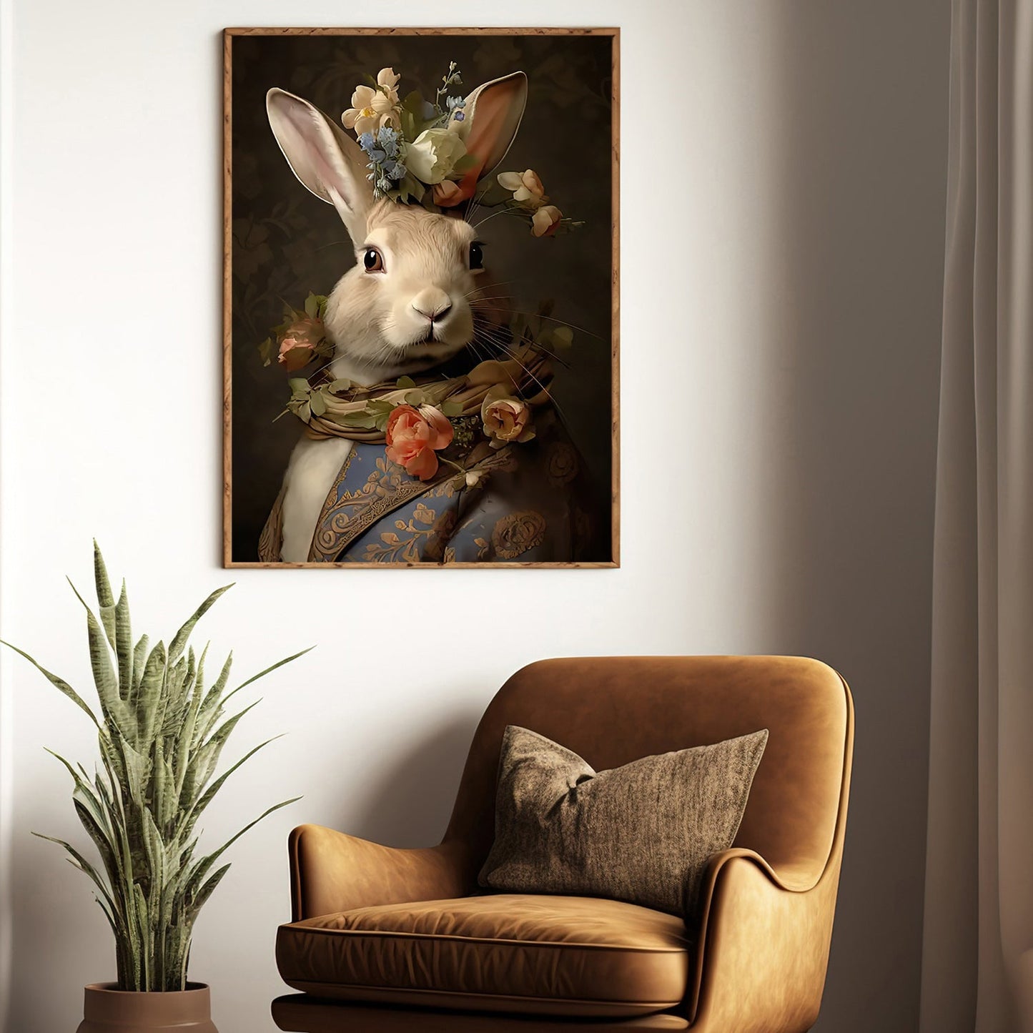 Bucolic Elegance, Victorian Rabbit Canvas Painting, Mystical Wall Art Decor, Poster Gift For Rabbit Lovers