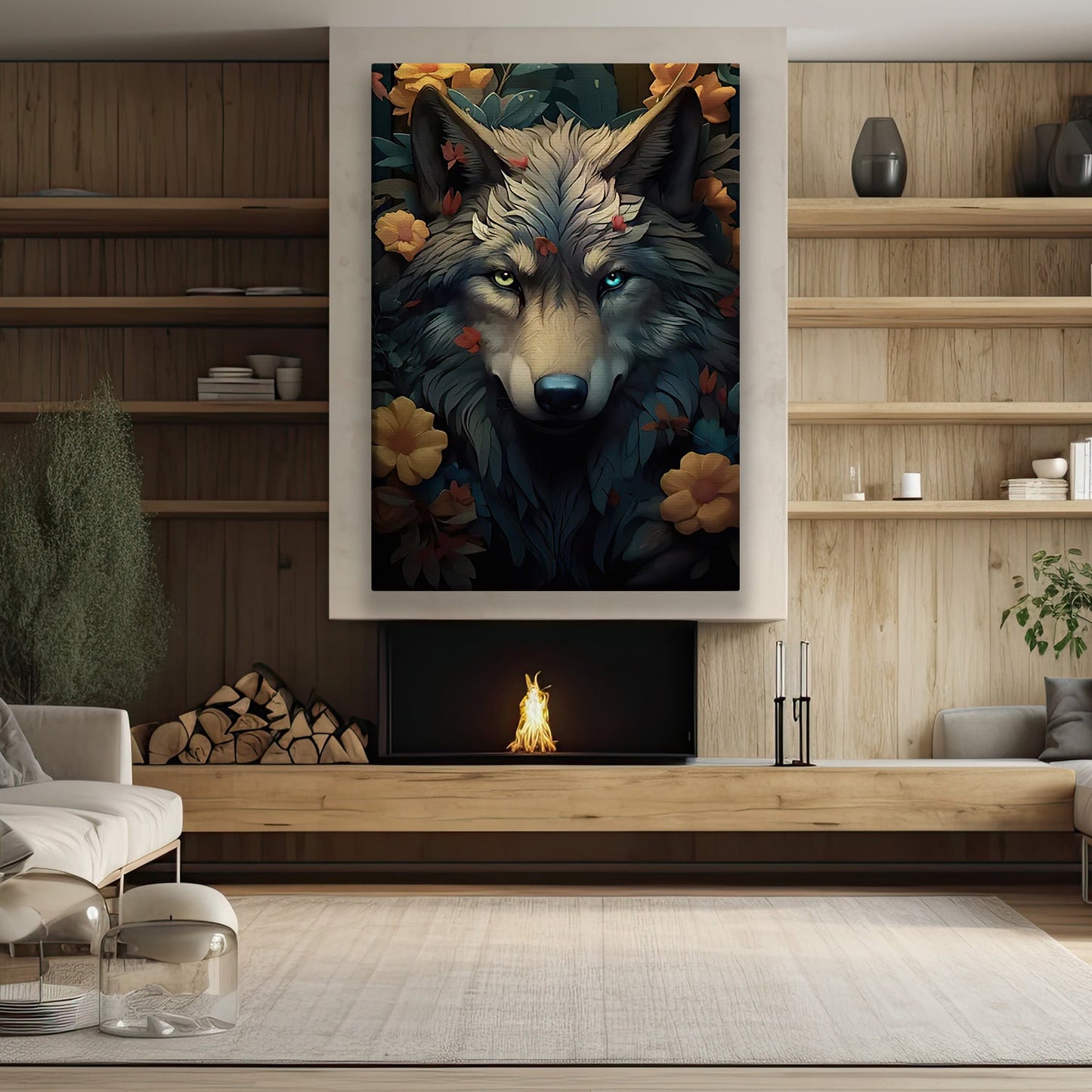 The Forest's Whisper, Wolf Canvas Painting, Mystical Wall Art Decor, Poster Gift For Wolf Lovers