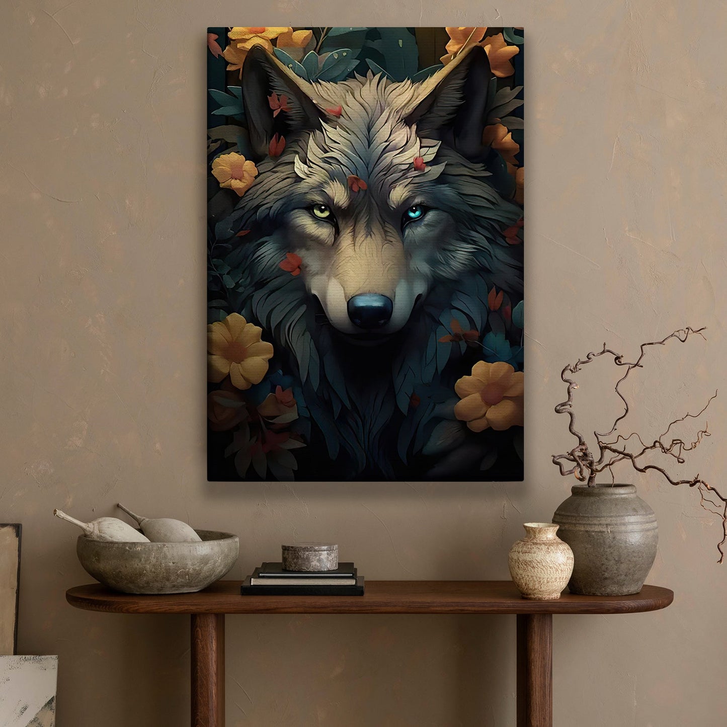 The Forest's Whisper, Wolf Canvas Painting, Mystical Wall Art Decor, Poster Gift For Wolf Lovers