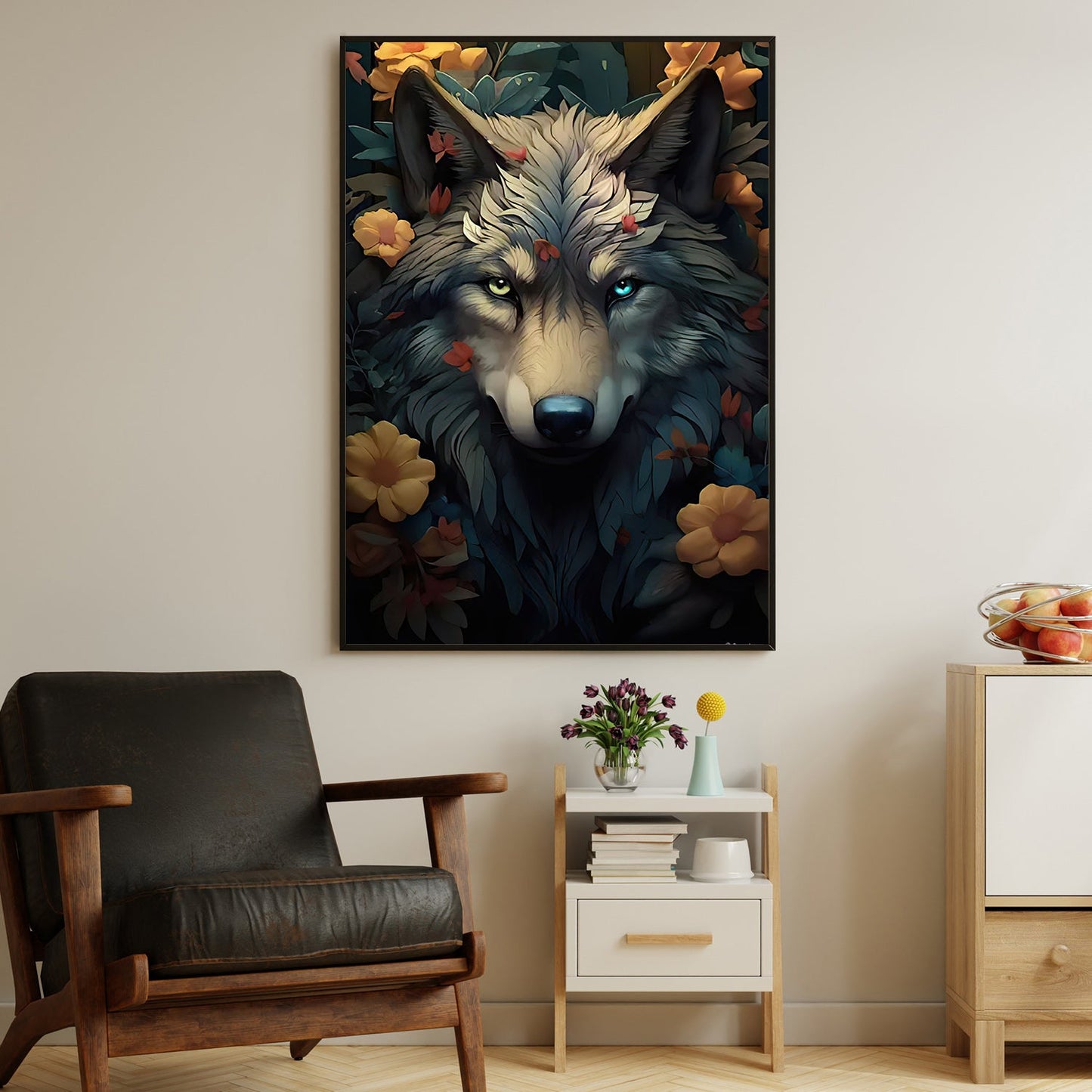 The Forest's Whisper, Wolf Canvas Painting, Mystical Wall Art Decor, Poster Gift For Wolf Lovers