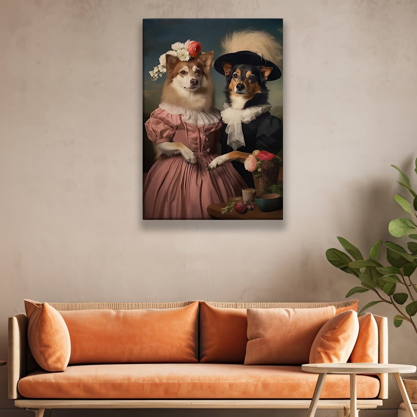 Canine Courtship, Victorian Dog Canvas Painting, Mystical Wall Art Decor, Poster Gift For Dog Lovers