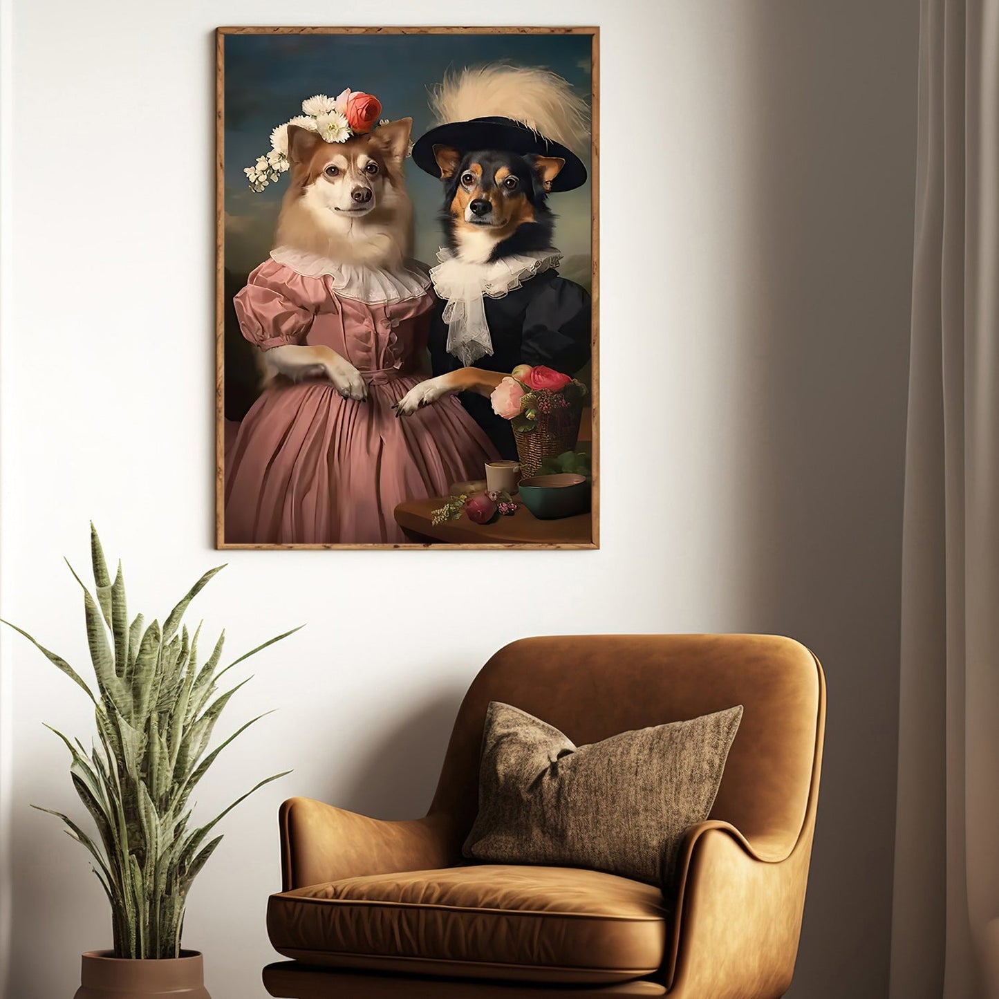 Canine Courtship, Victorian Dog Canvas Painting, Mystical Wall Art Decor, Poster Gift For Dog Lovers