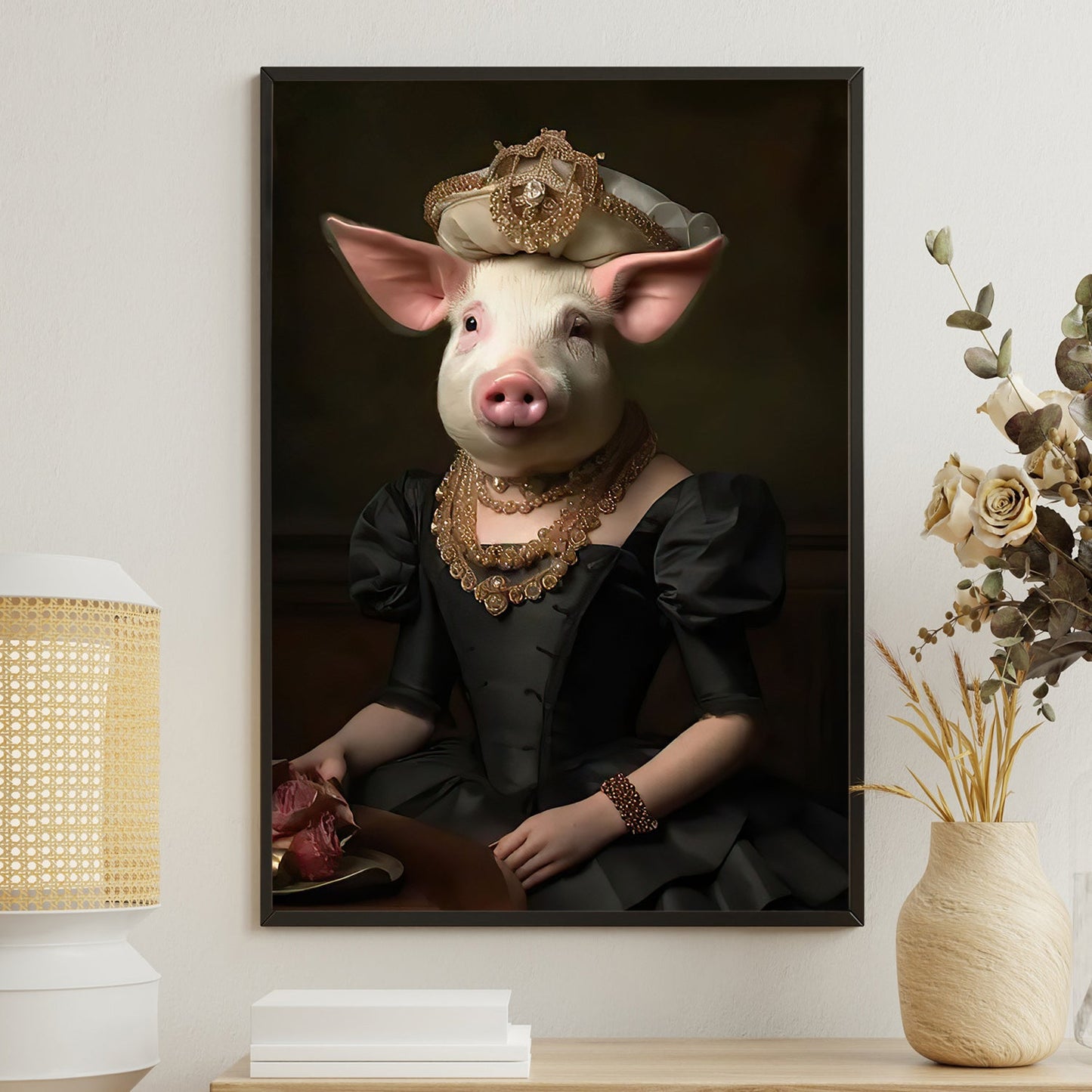 Porcine Princess, Victorian Pig Canvas Painting, Victorian Animal Wall Art Decor, Poster Gift For Pig Lovers