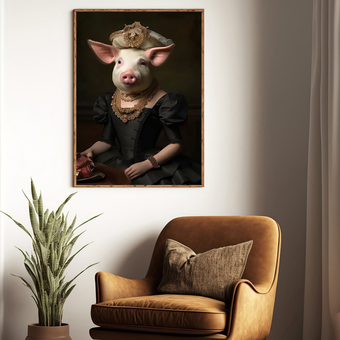 Porcine Princess, Victorian Pig Canvas Painting, Victorian Animal Wall Art Decor, Poster Gift For Pig Lovers