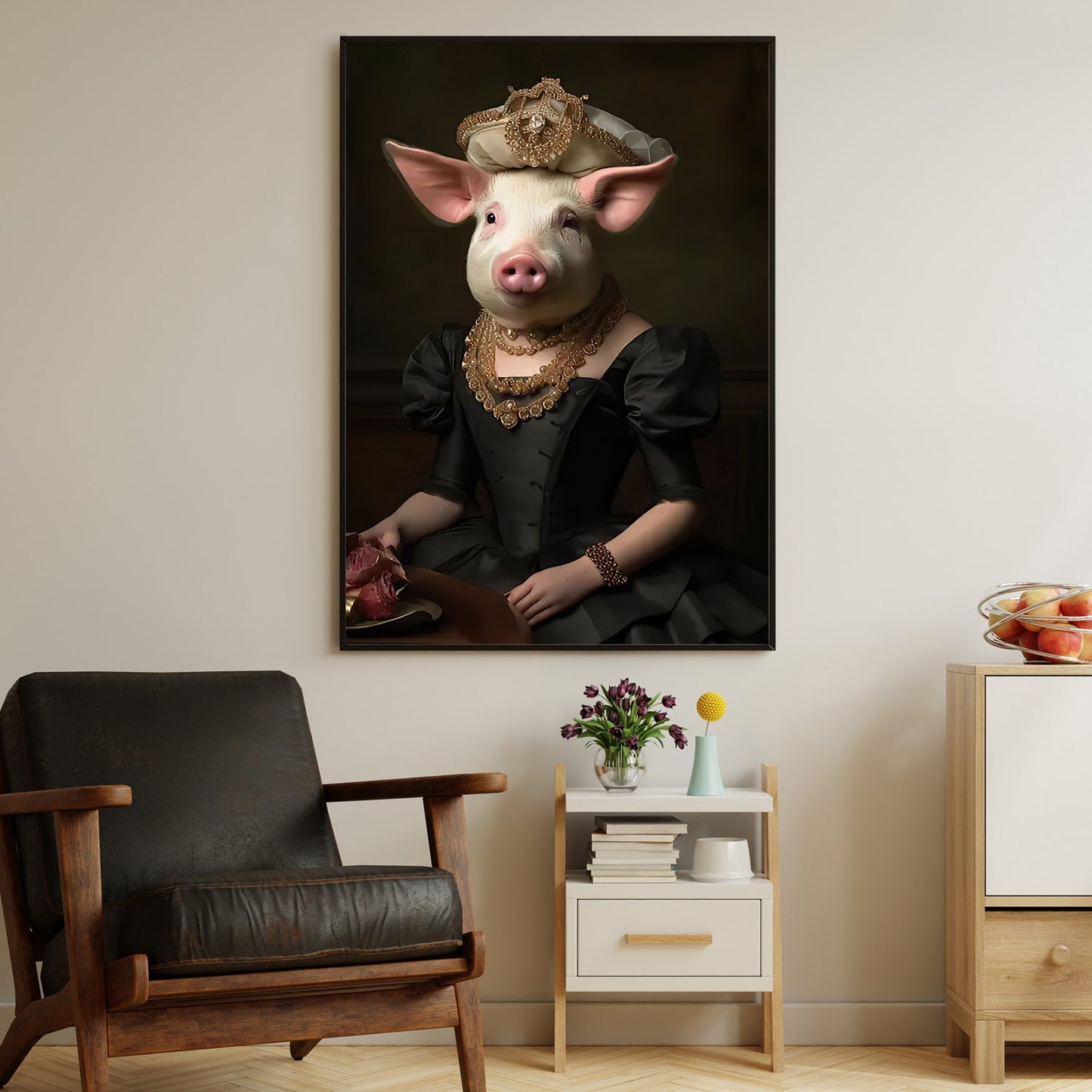 Porcine Princess, Victorian Pig Canvas Painting, Victorian Animal Wall Art Decor, Poster Gift For Pig Lovers