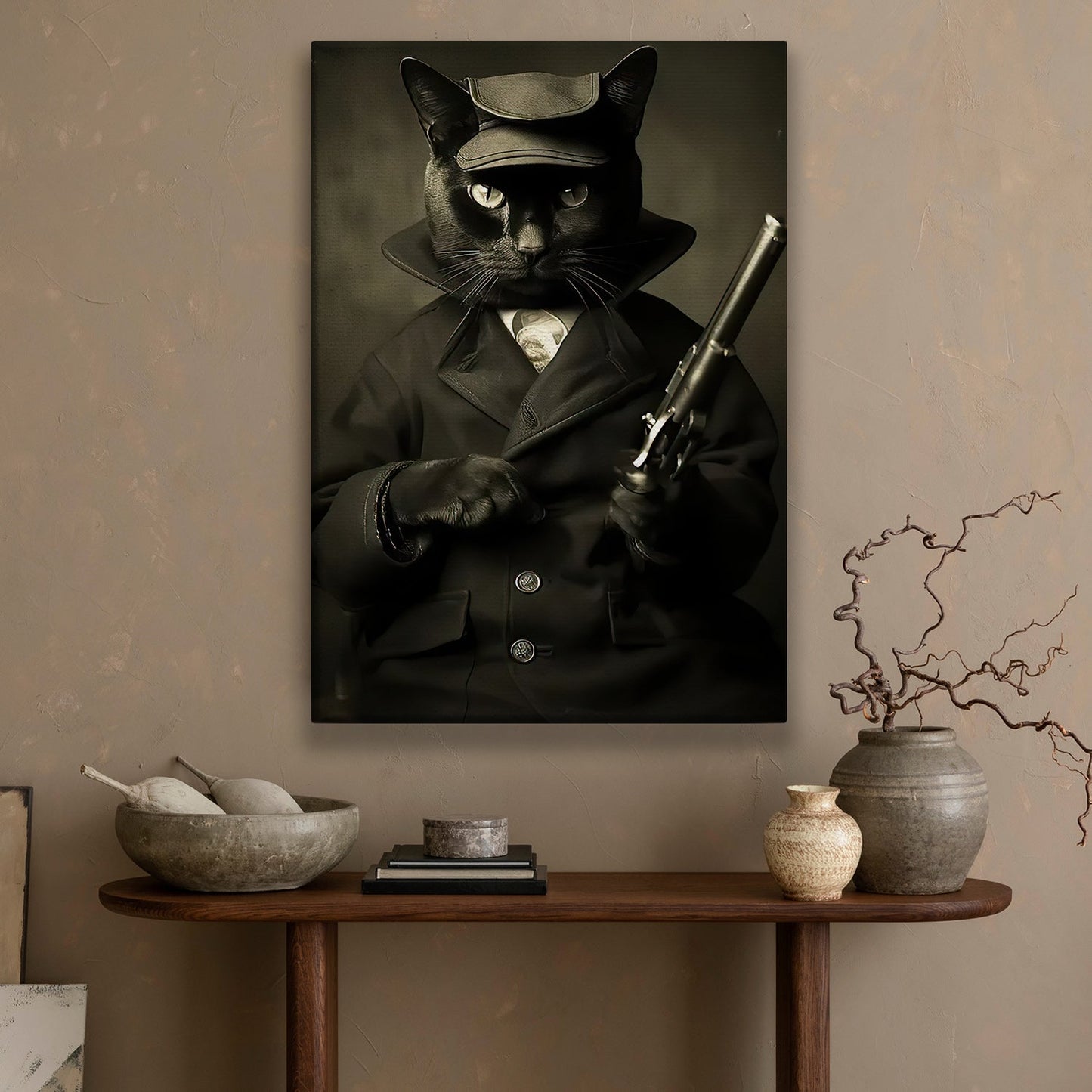 Noir Whiskers, Victorian Cat Canvas Painting, Mystical Wall Art Decor, Poster Gift For Cat Lovers