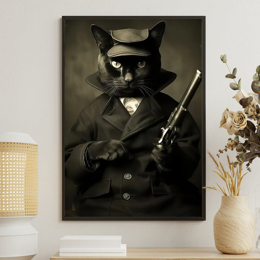 Noir Whiskers, Victorian Cat Canvas Painting, Mystical Wall Art Decor, Poster Gift For Cat Lovers