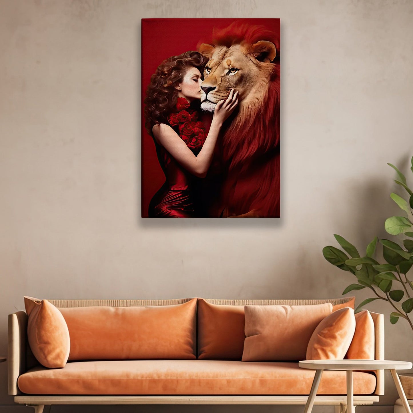 Untamed Affection, Victorian Lion Canvas Painting, Mystical Wall Art Decor, Poster Gift For Lion Lovers