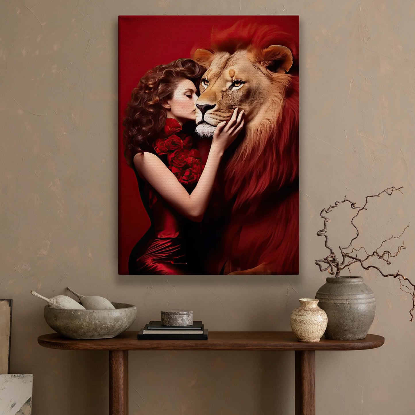 Untamed Affection, Victorian Lion Canvas Painting, Mystical Wall Art Decor, Poster Gift For Lion Lovers