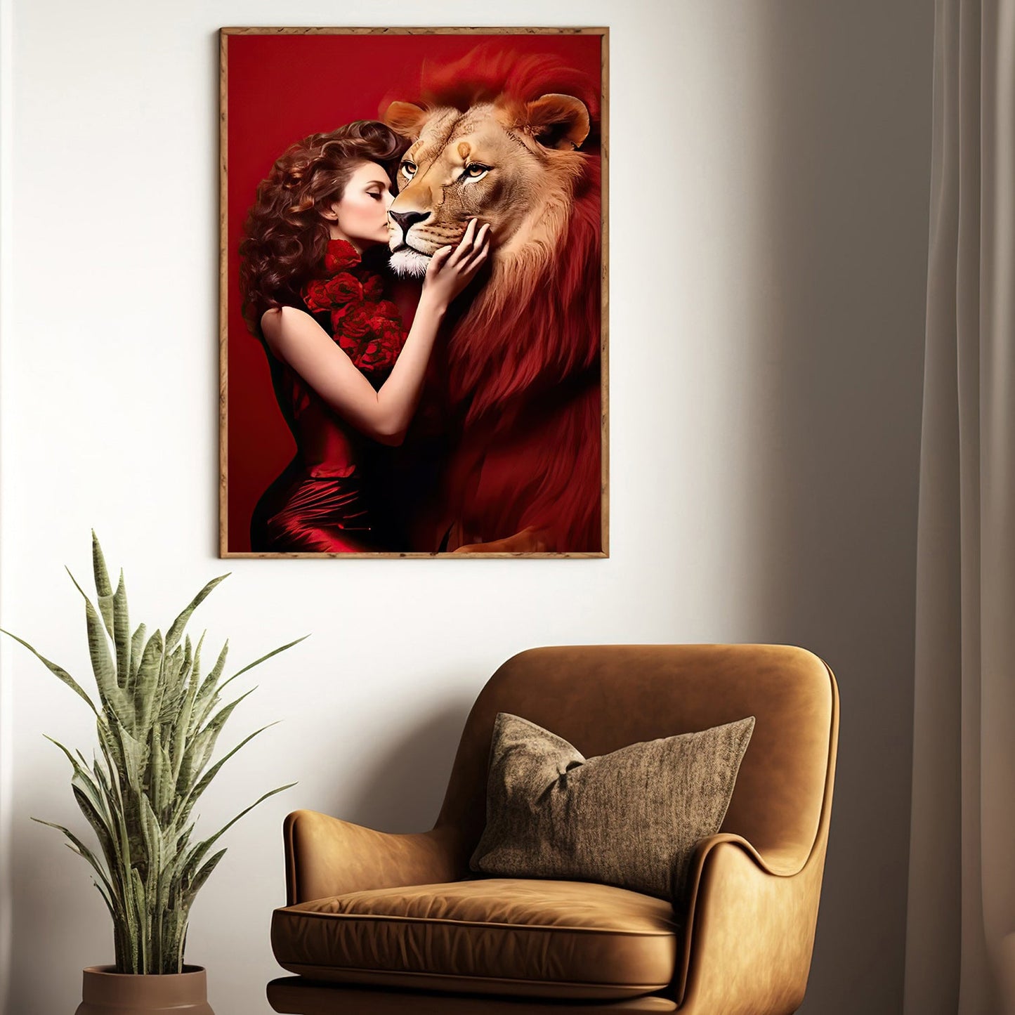 Untamed Affection, Victorian Lion Canvas Painting, Mystical Wall Art Decor, Poster Gift For Lion Lovers