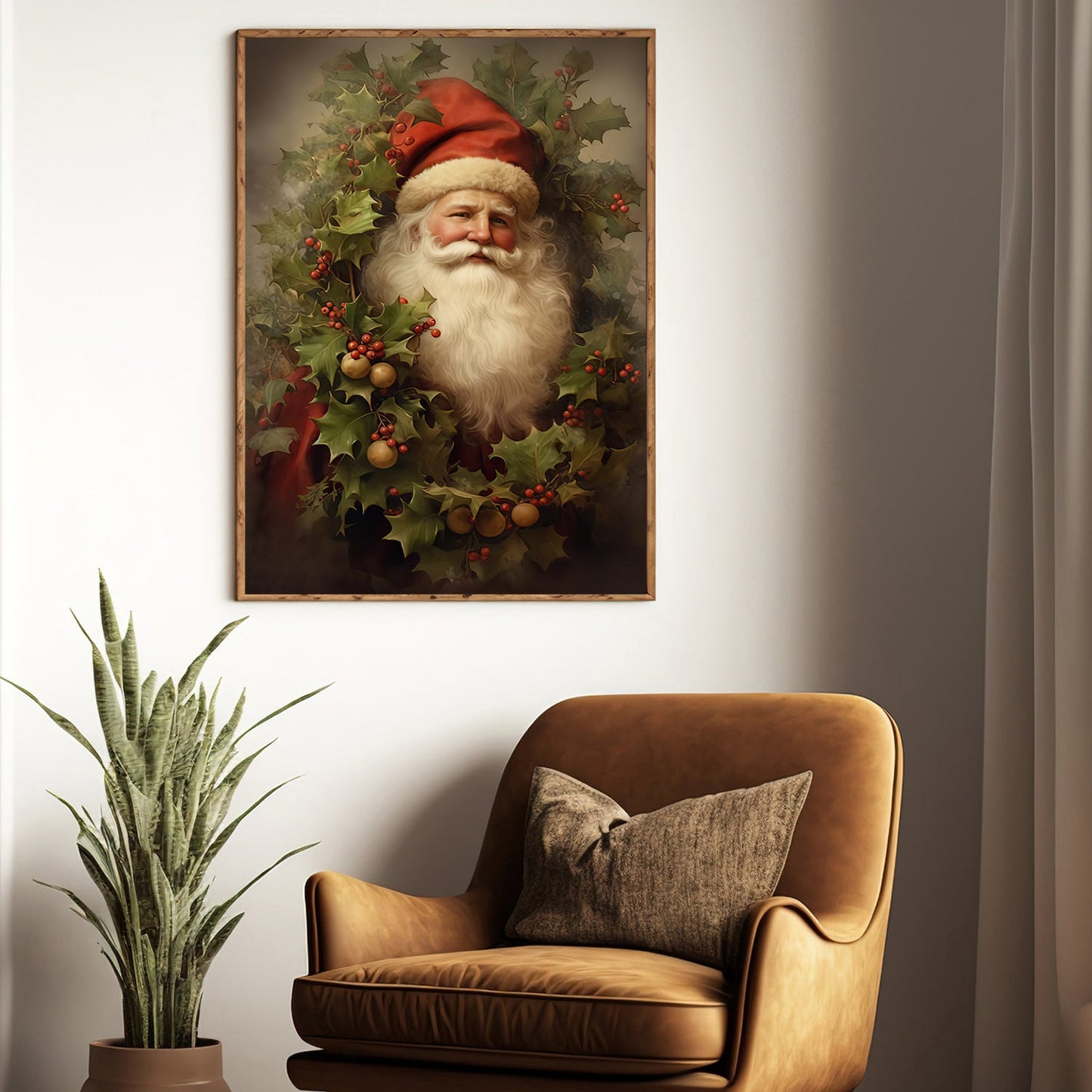 Holly Jolly Christmas, Santa Claus Canvas Painting, Xmas Wall Art Decor - Christmas Poster Gift
