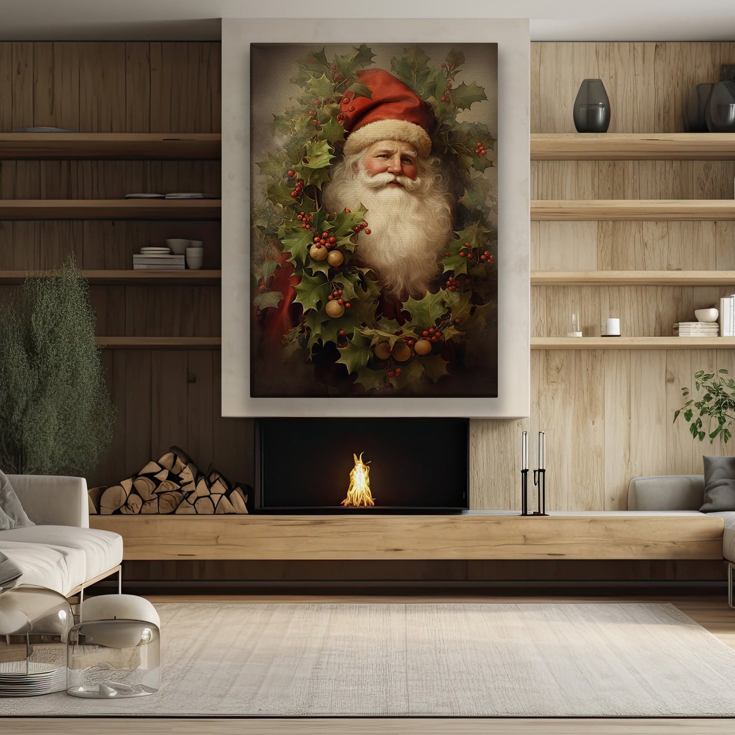 Holly Jolly Christmas, Santa Claus Canvas Painting, Xmas Wall Art Decor - Christmas Poster Gift