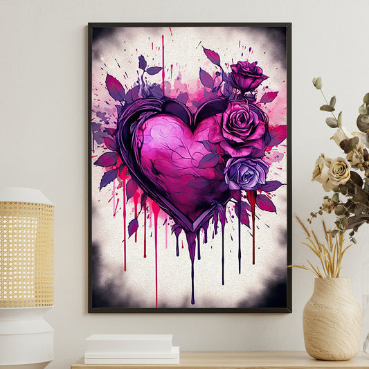 Crimson Bleed, Valentine's Day Canvas Painting, Love Wall Art Decor - Valentines Poster Gift