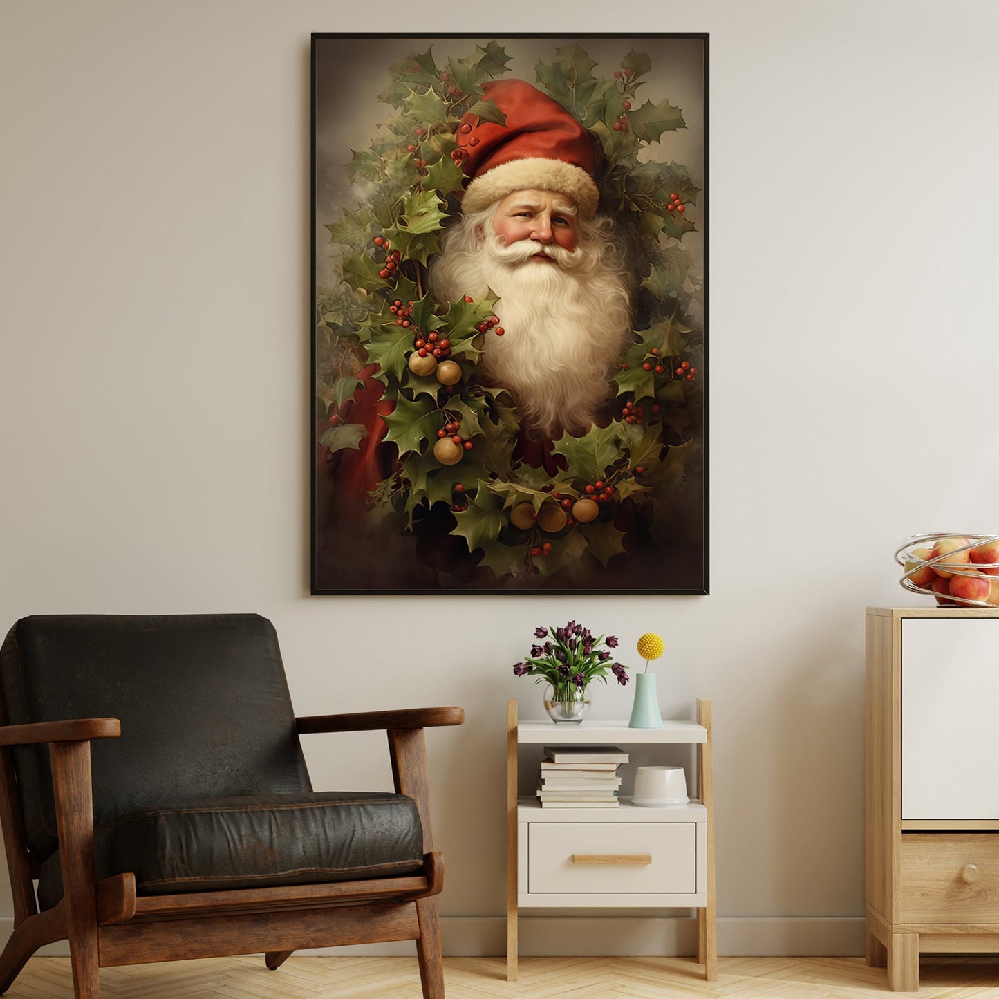 Holly Jolly Christmas, Santa Claus Canvas Painting, Xmas Wall Art Decor - Christmas Poster Gift