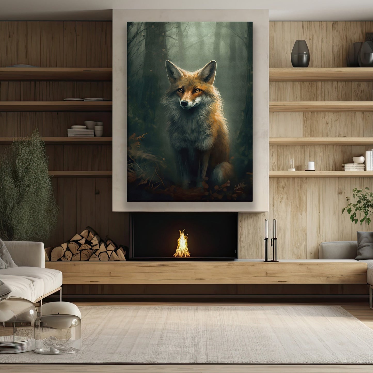 Enchanted Forest Watcher, Fox Canvas Painting, Wall Art Decor - Poster Gift For Fox Lovers