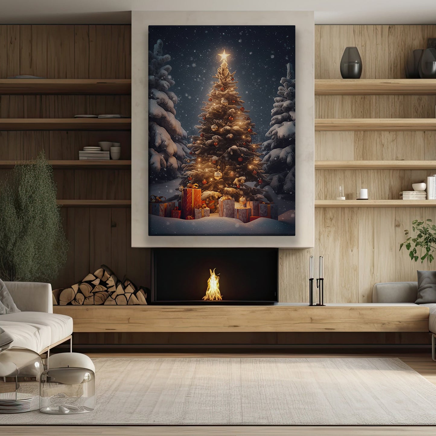 Starlit Christmas Elegance, Christmas Canvas Painting, Xmas Wall Art Decor - Christmas Poster Gift