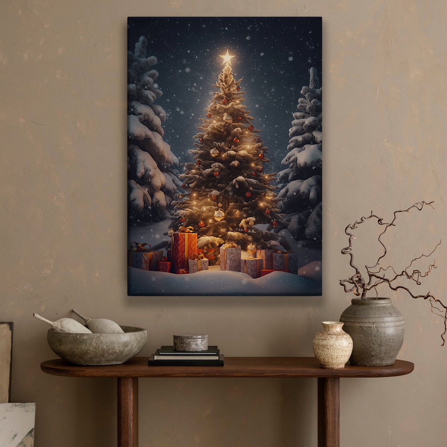 Starlit Christmas Elegance, Christmas Canvas Painting, Xmas Wall Art Decor - Christmas Poster Gift