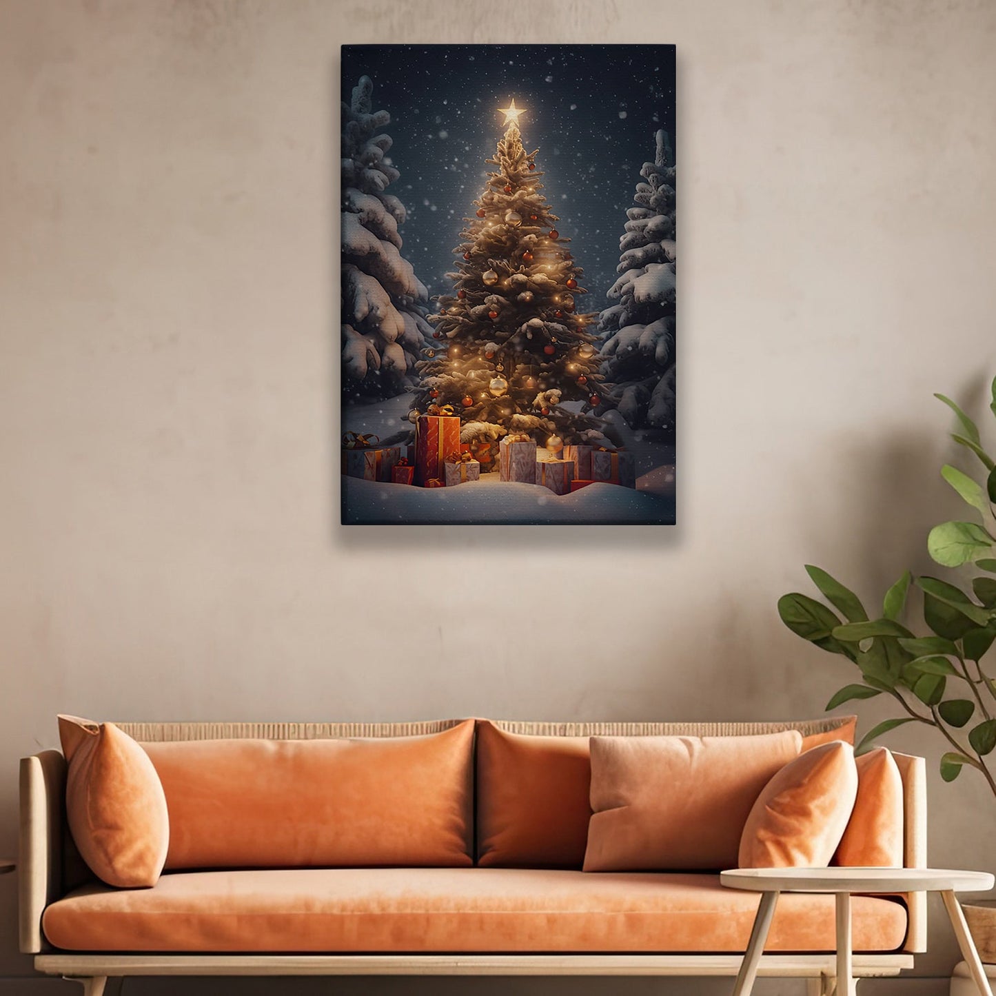 Starlit Christmas Elegance, Christmas Canvas Painting, Xmas Wall Art Decor - Christmas Poster Gift