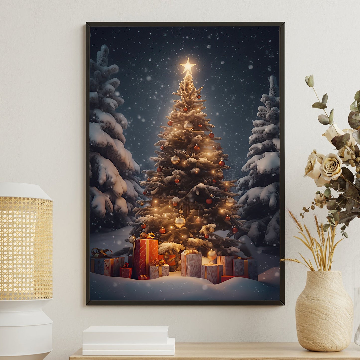 Starlit Christmas Elegance, Christmas Canvas Painting, Xmas Wall Art Decor - Christmas Poster Gift