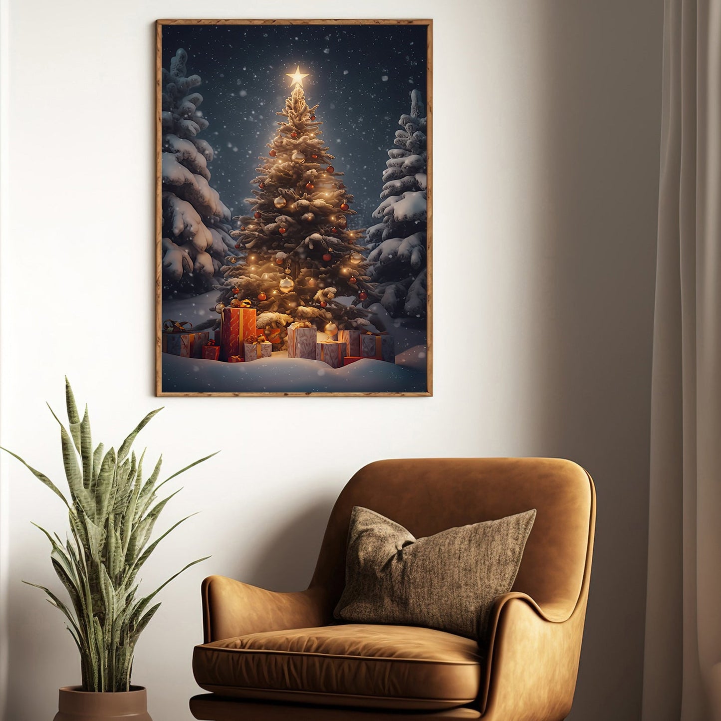 Starlit Christmas Elegance, Christmas Canvas Painting, Xmas Wall Art Decor - Christmas Poster Gift