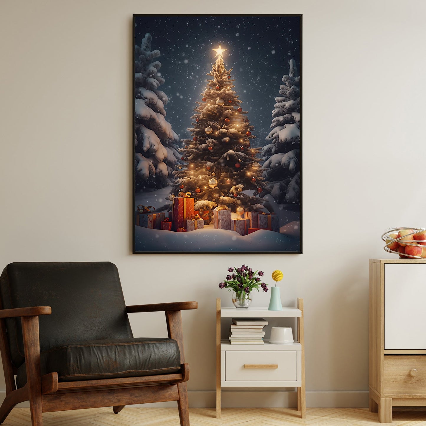 Starlit Christmas Elegance, Christmas Canvas Painting, Xmas Wall Art Decor - Christmas Poster Gift