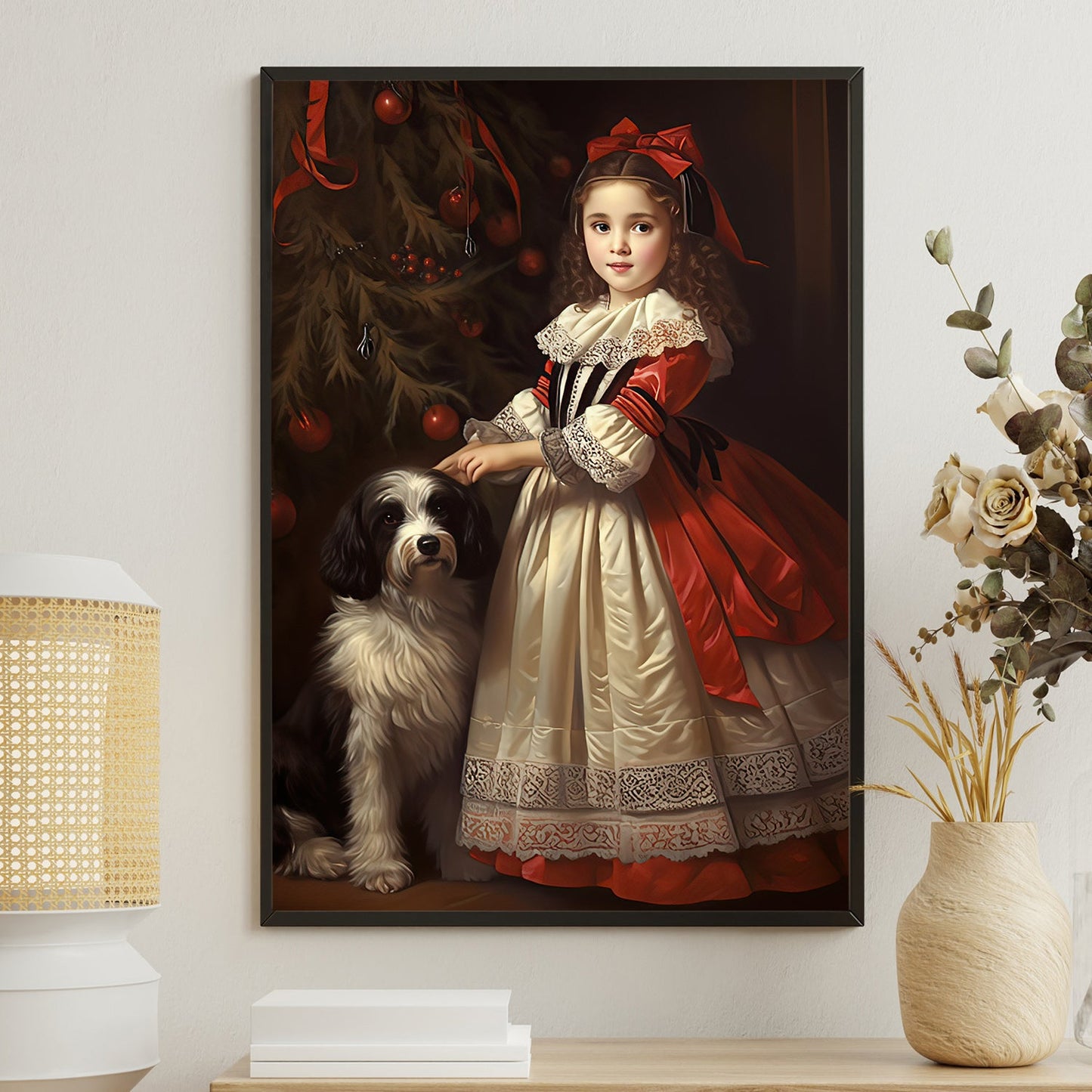 Festive Companionship, Victorian Christmas Canvas Painting, Xmas Wall Art Decor - Christmas Poster Gift For Dog Lovers