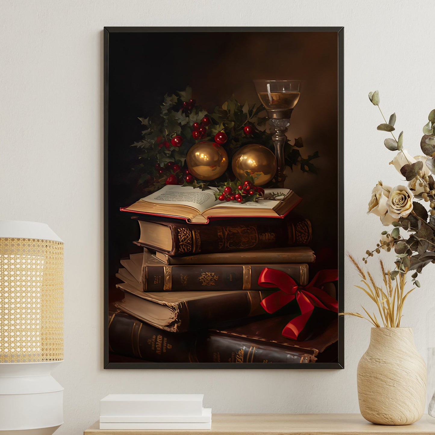 Christmas Literary Delight, Christmas Canvas Painting, Xmas Wall Art Decor - Christmas Poster Gift For Reading Lovers