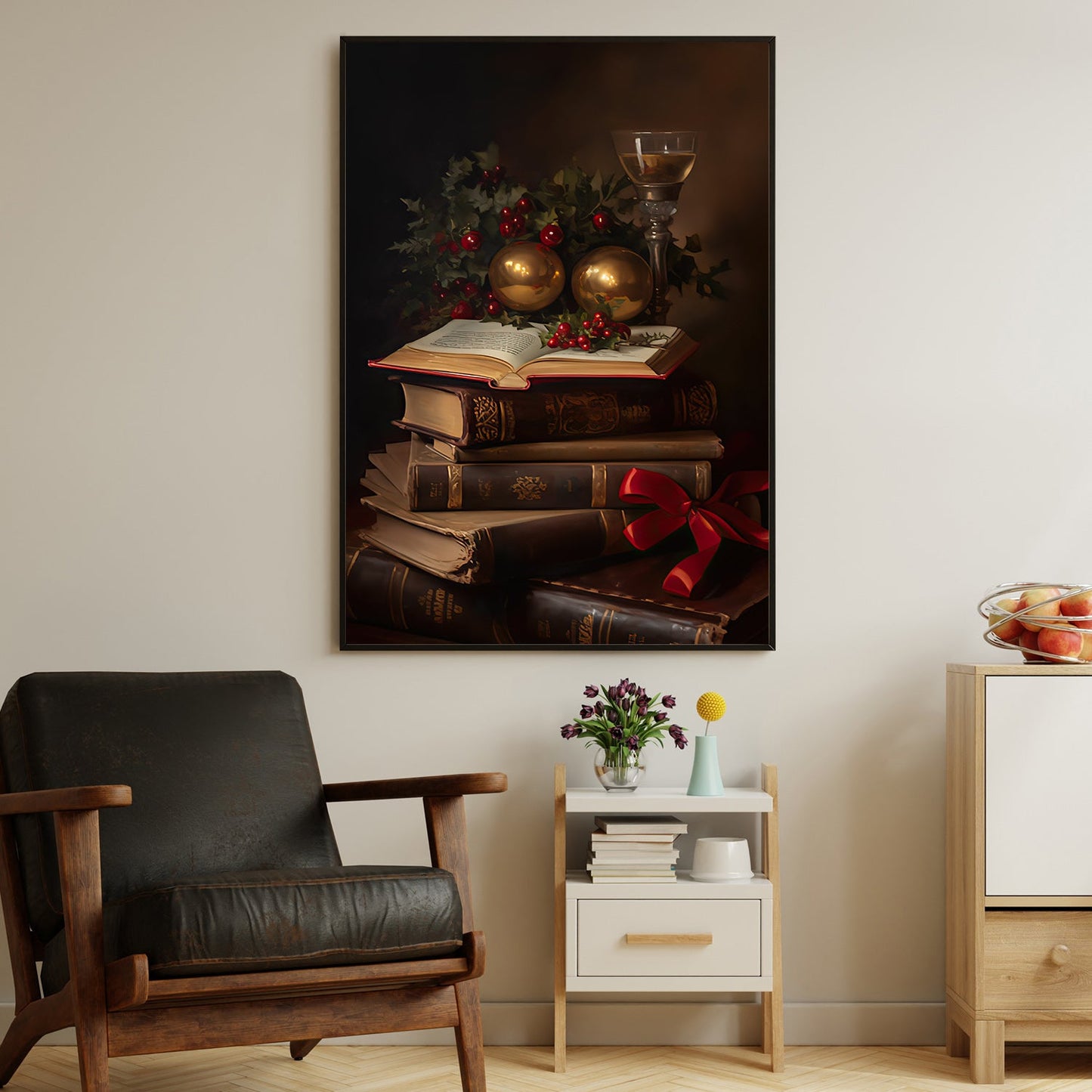 Christmas Literary Delight, Christmas Canvas Painting, Xmas Wall Art Decor - Christmas Poster Gift For Reading Lovers