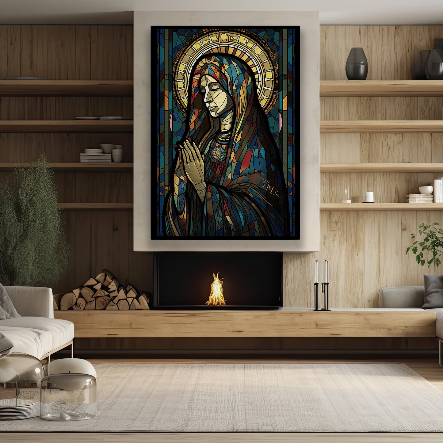 Stained Glass Sanctity, Virgin Mary Christmas Canvas Painting, Xmas Wall Art Decor - Christmas Poster Gift