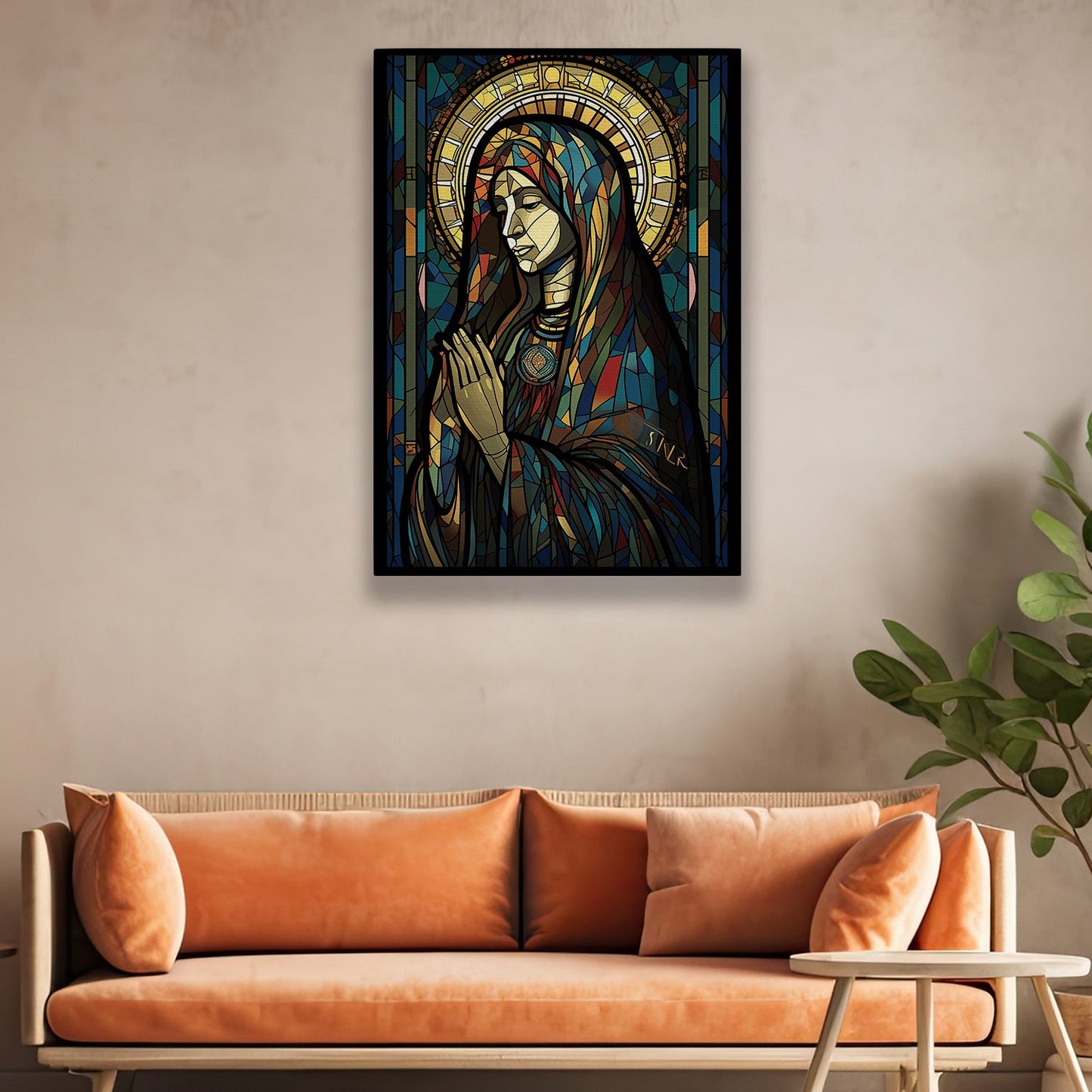 Stained Glass Sanctity, Virgin Mary Christmas Canvas Painting, Xmas Wall Art Decor - Christmas Poster Gift