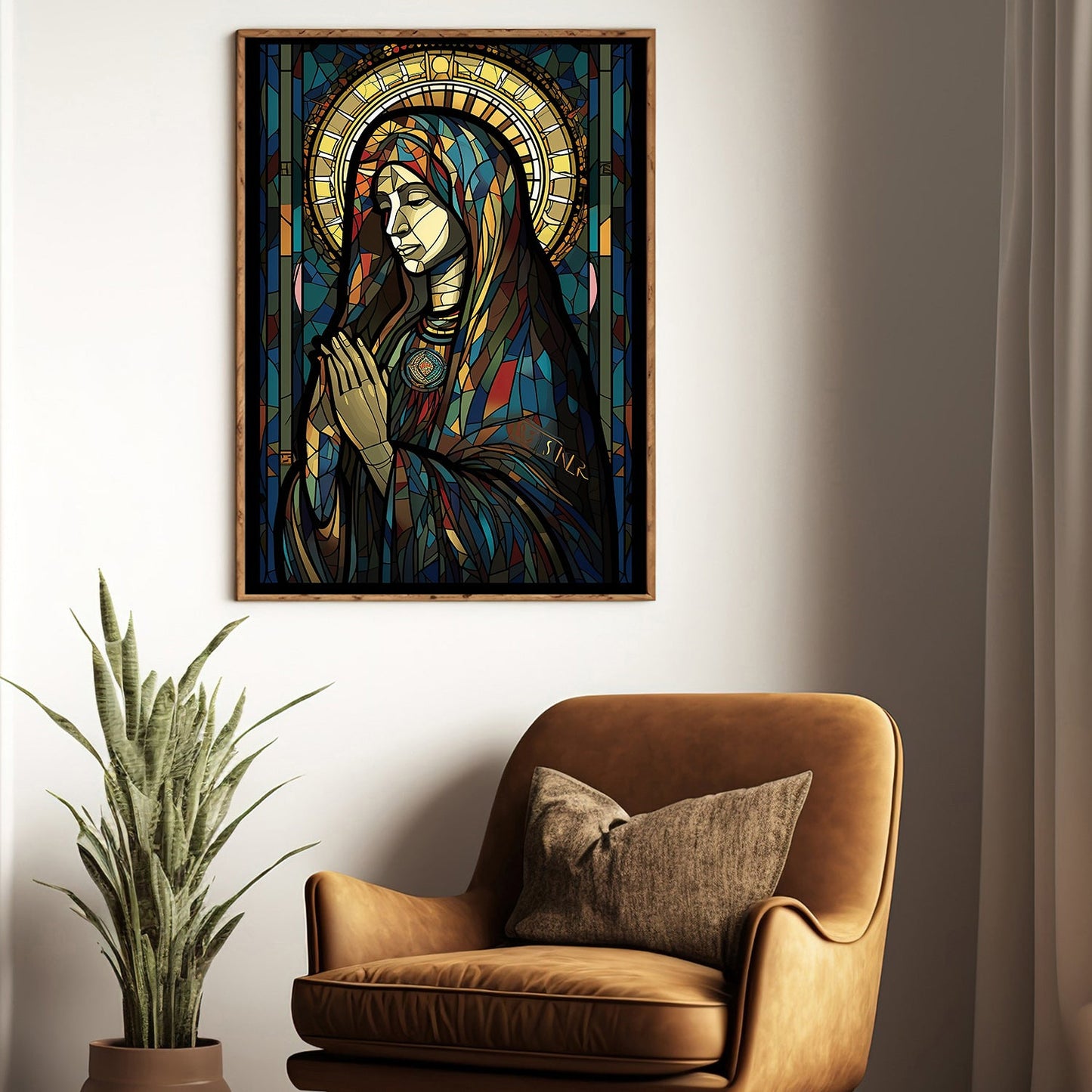 Stained Glass Sanctity, Virgin Mary Christmas Canvas Painting, Xmas Wall Art Decor - Christmas Poster Gift